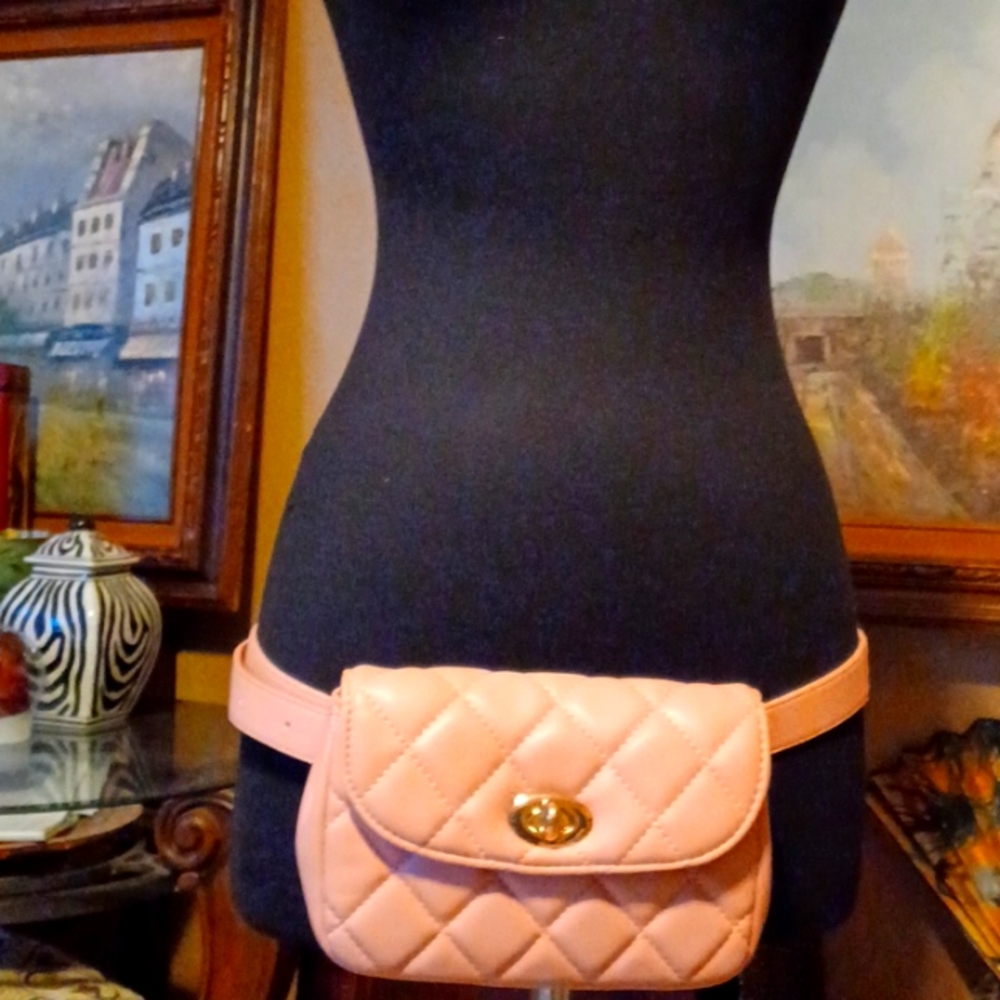 Pink Quilted Leather Fanny Belt Bag